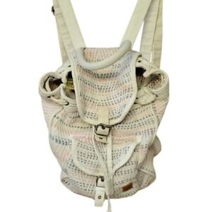 Roxy Multicolor Woven Drawstring Backpack Cream Pink Blue